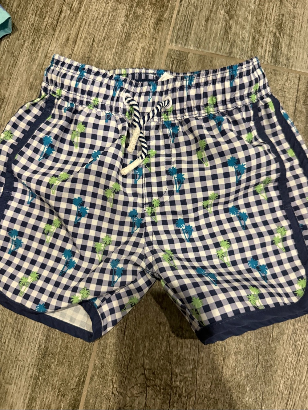Andy & Evan Toddler Navy Gingham and Palm Swim Shorts - 18-24 months